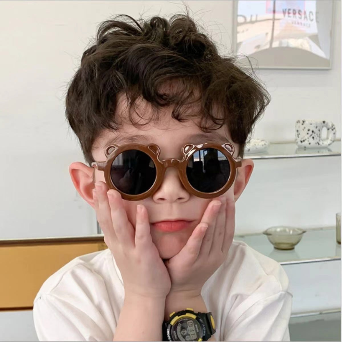 Wholesale Daisy cute bear round frame petal kid's sunglasses